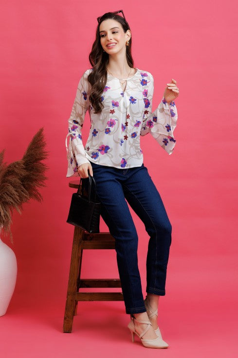 Floral Printed Keyhole Neck Top