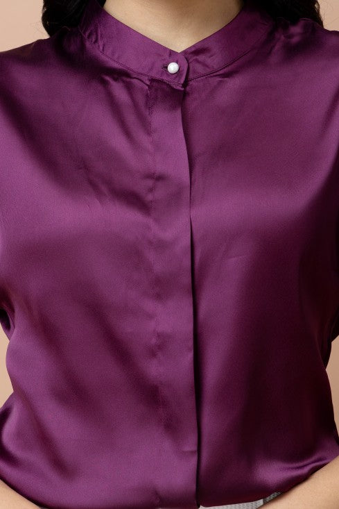 Mandarin Collar Casual Satin Shirt