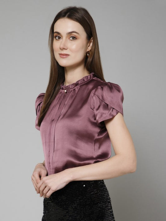 Petal Sleeves Casual Satin Top