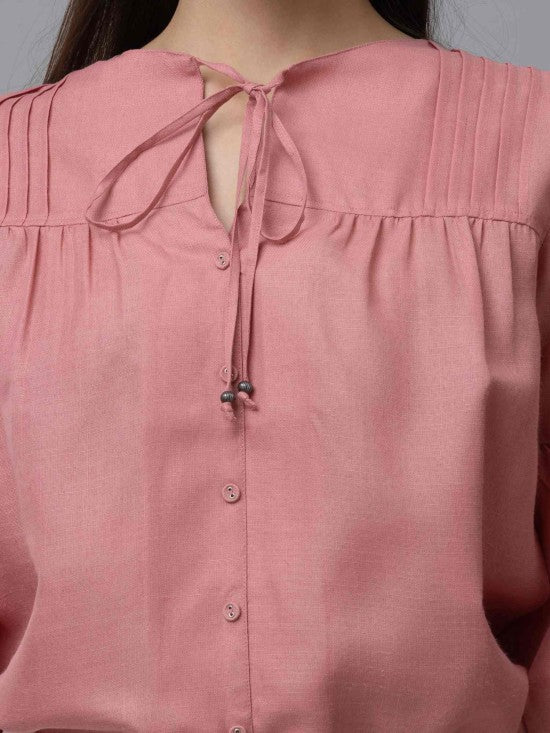 Casual Linen Pintuck Top