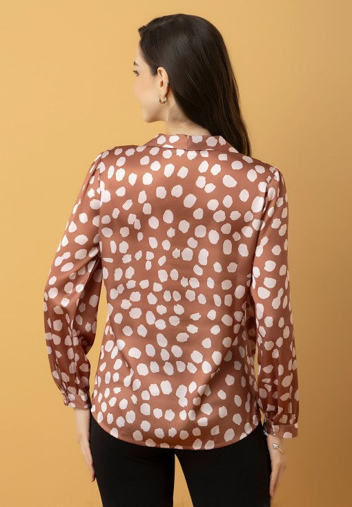 Tie-Up Neck Cuffed Sleeves Top