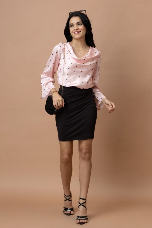 Cowl Neck Bell Sleeves Satin Top