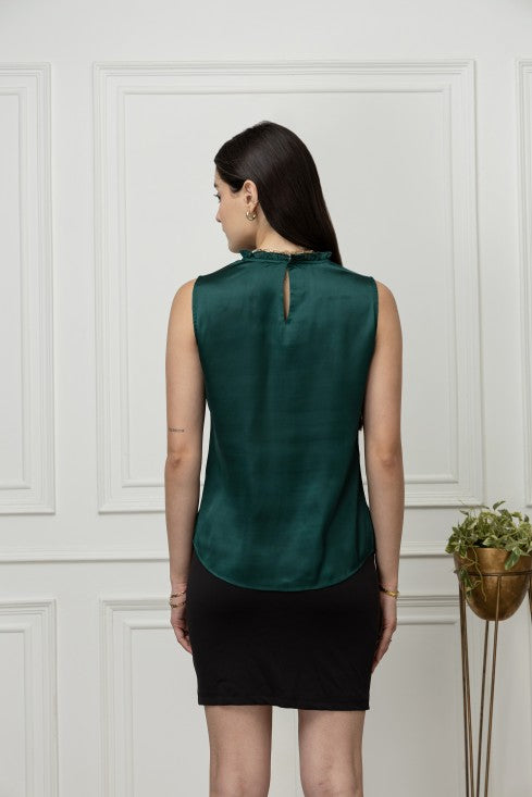 Sleeveless Pintuck Satin Top
