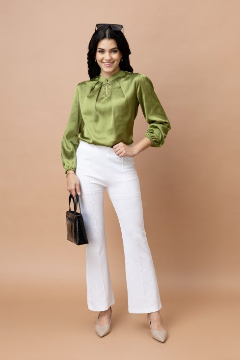Pleated Casual Satin Top