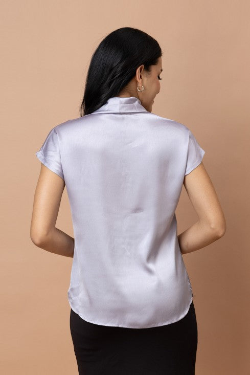 Tie-Up Neck Kimono Sleeves Casual Satin Top
