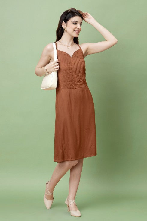 Braided Strap Pleat Yoke Dress