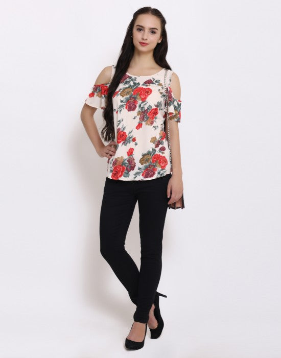 Floral Printed Cold Shoulder Top