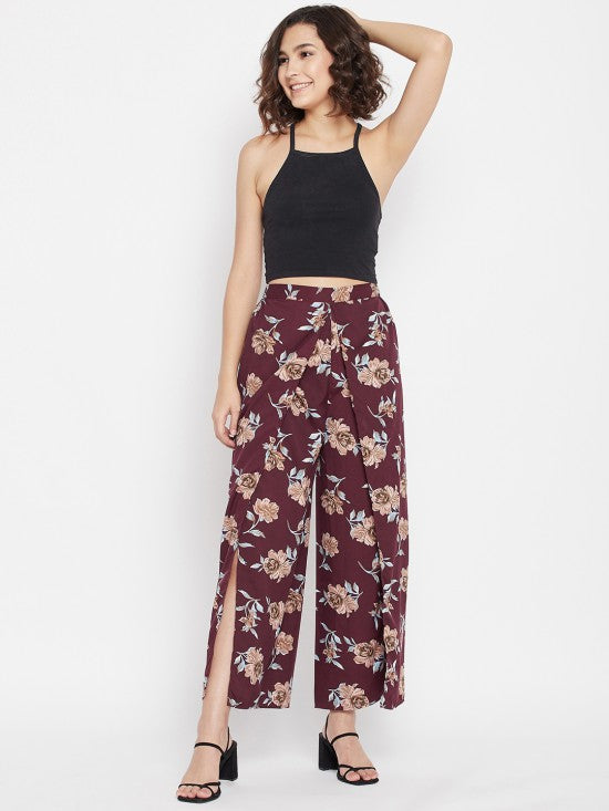 Floral printed slit pants