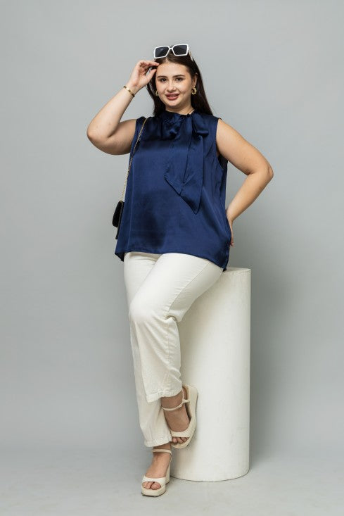 Sleeveless Tie Neck Satin Top