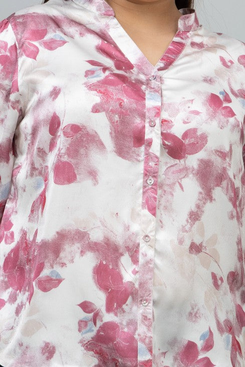 Band Collar Casual Satin Shirt