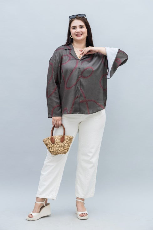 Slit Sleeves Satin Shirt