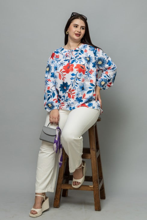 Tie-Up Neck Puff Sleeves Top