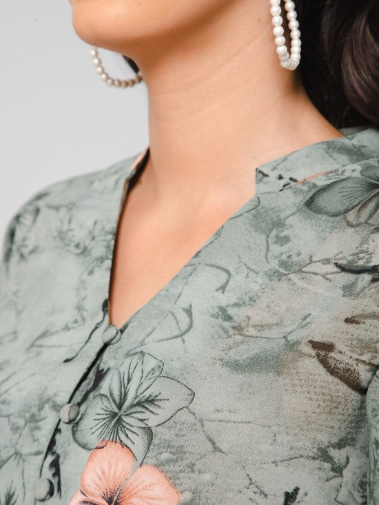 Printed Cinched Waist Top