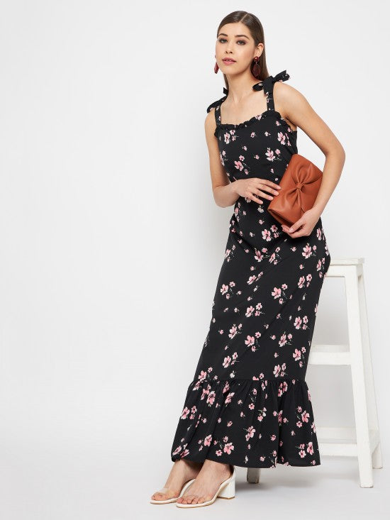 Floral printed strappy maxi