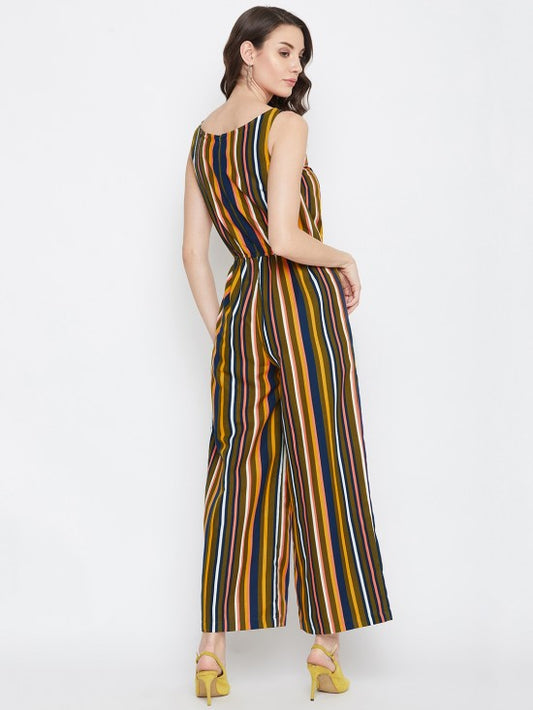 Multi Stripes Mock Placket Jumpsuit