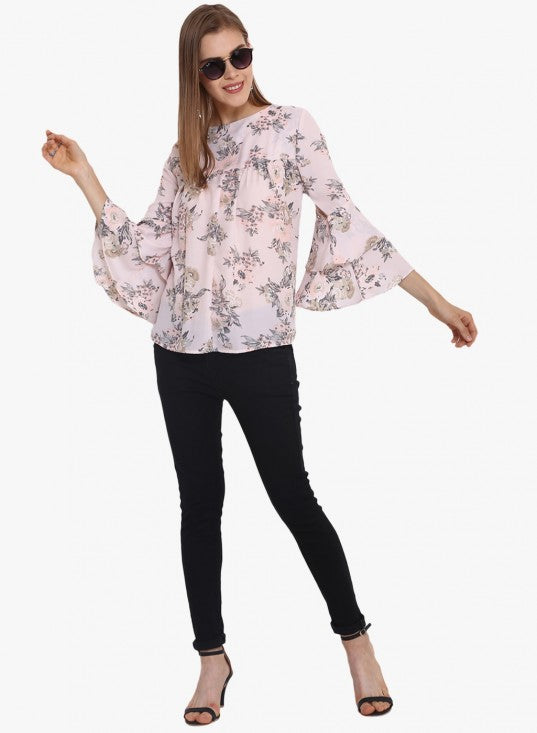 Floral Printed Double Bell Sleeves Top