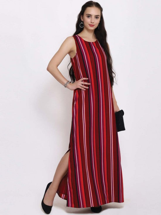 Stripes Printed Sleeveless Maxi
