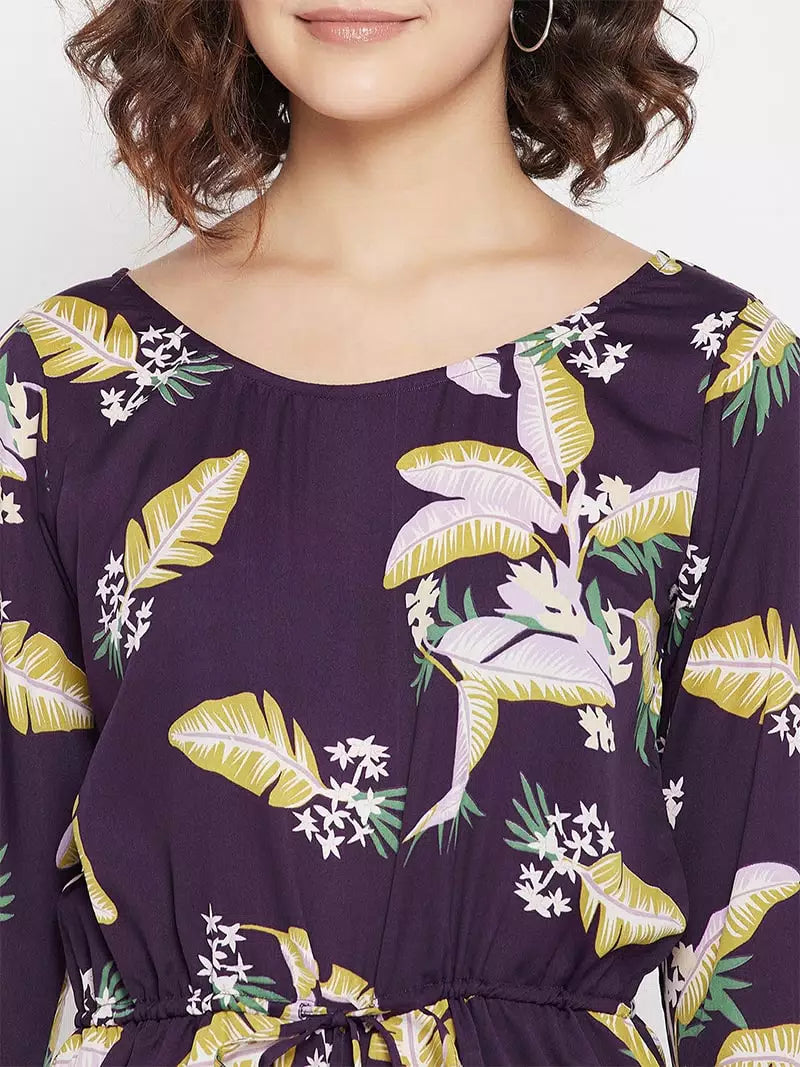 Tropical print slit sleeves romper