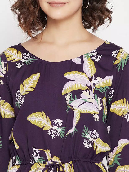 Tropical print slit sleeves romper