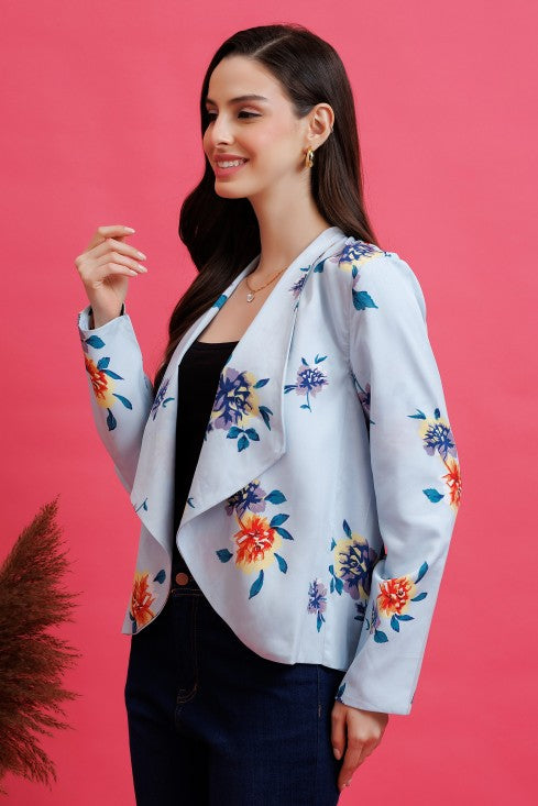 Floral Printed Blazer Style Shrug