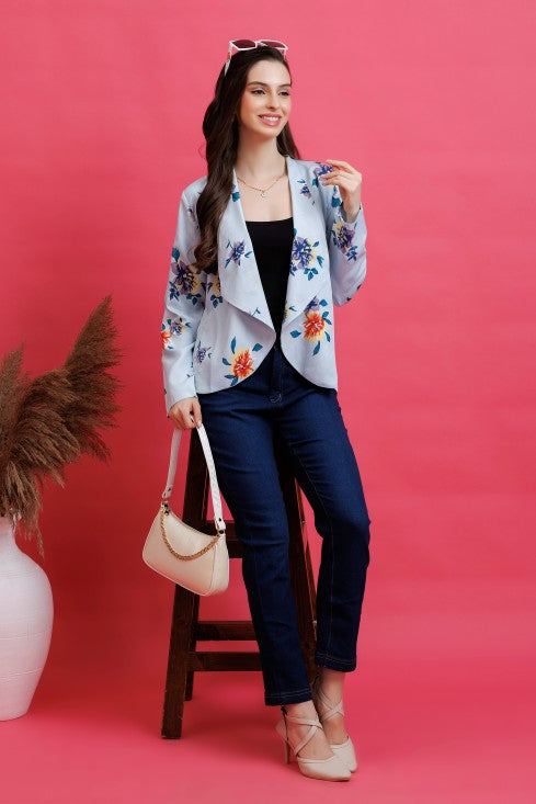 Floral Printed Blazer Style Shrug