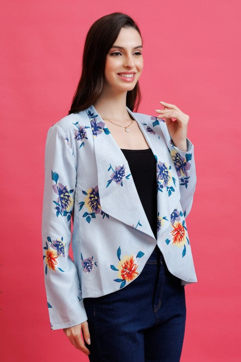 Floral Printed Blazer Style Shrug