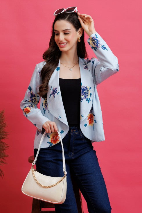 Floral Printed Blazer Style Shrug