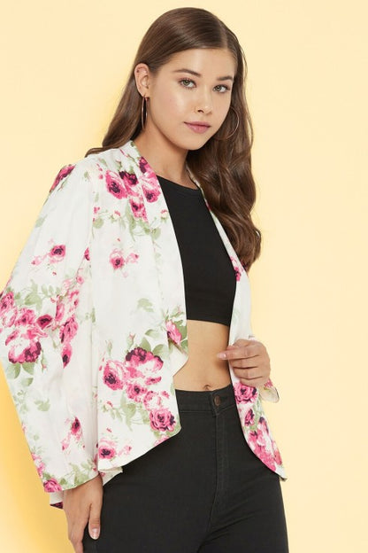 Floral Printed Blazer Style Shrug