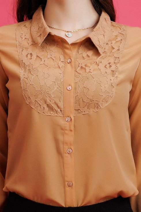 Lace Insert Yoke Shirt