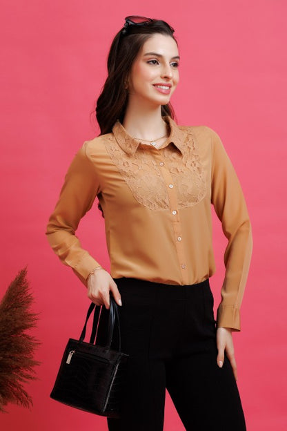 Lace Insert Yoke Shirt