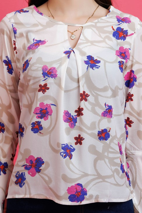 Floral Printed Keyhole Neck Top