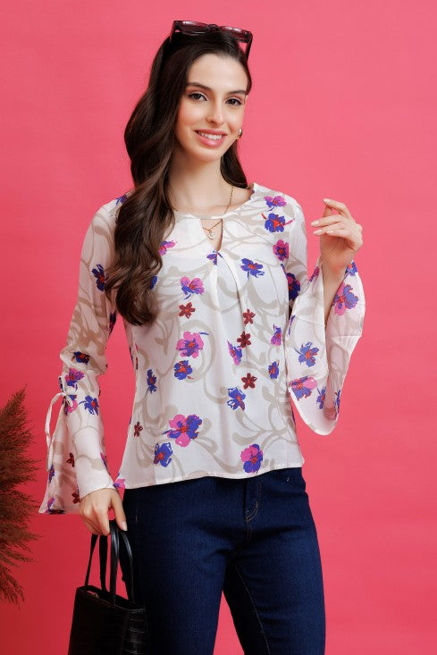 Floral Printed Keyhole Neck Top