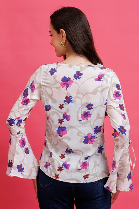 Floral Printed Keyhole Neck Top