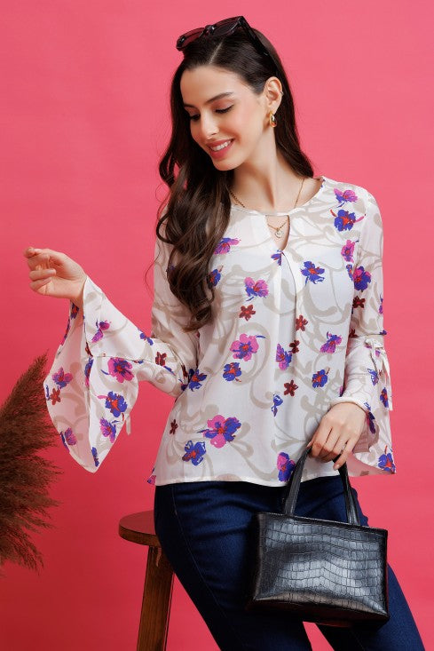 Floral Printed Keyhole Neck Top