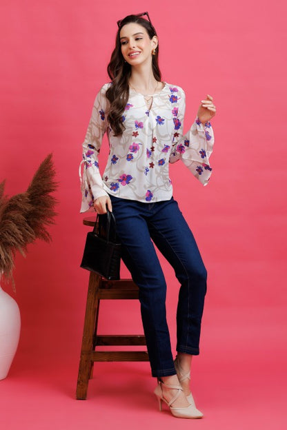 Floral Printed Keyhole Neck Top