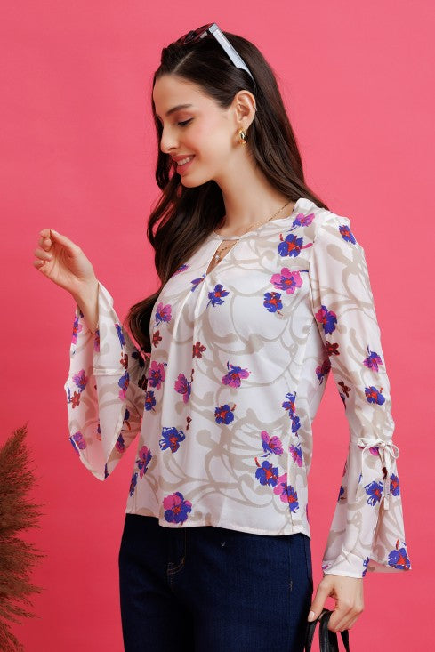 Floral Printed Keyhole Neck Top
