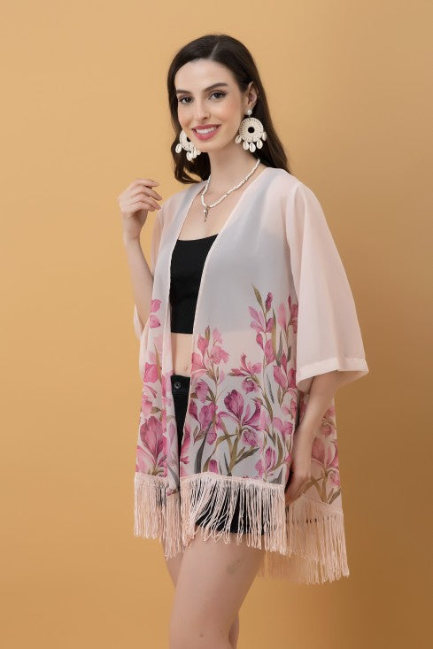 Placement Print Kimono Style Shrug