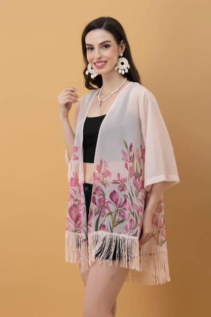 Placement Print Kimono Style Shrug