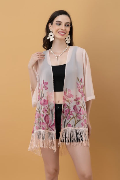 Placement Print Kimono Style Shrug