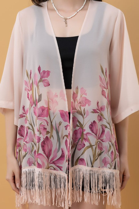 Placement Print Kimono Style Shrug