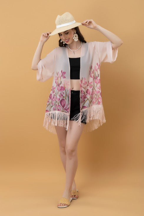 Placement Print Kimono Style Shrug