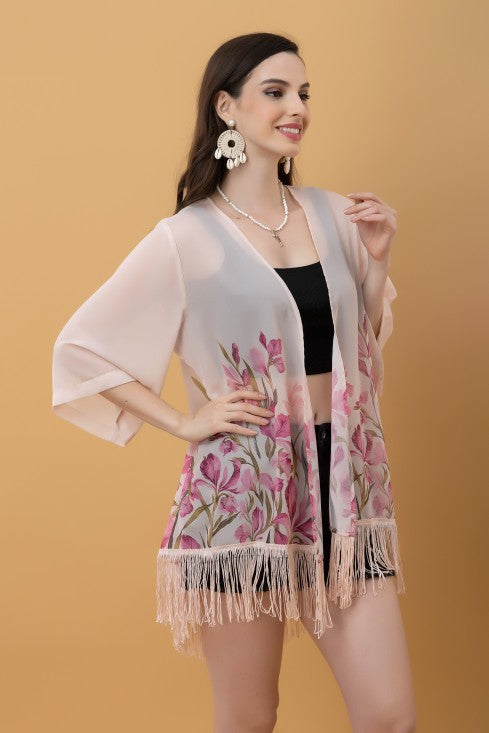Placement Print Kimono Style Shrug