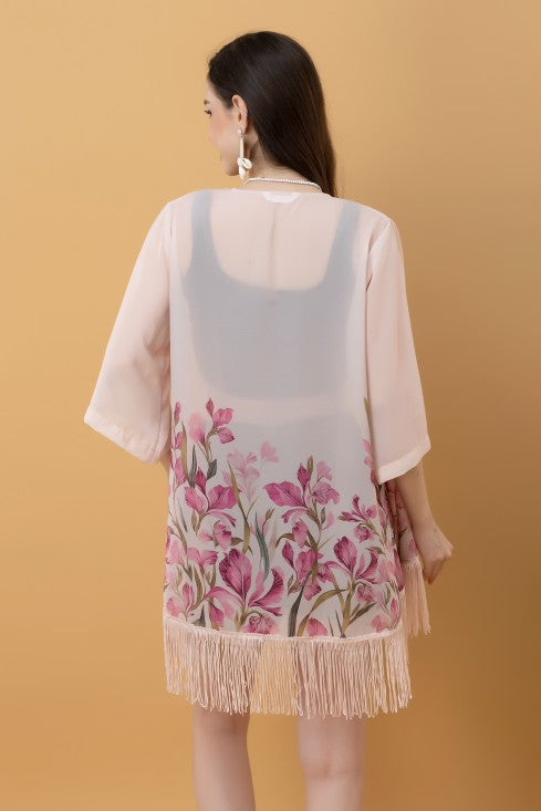 Placement Print Kimono Style Shrug