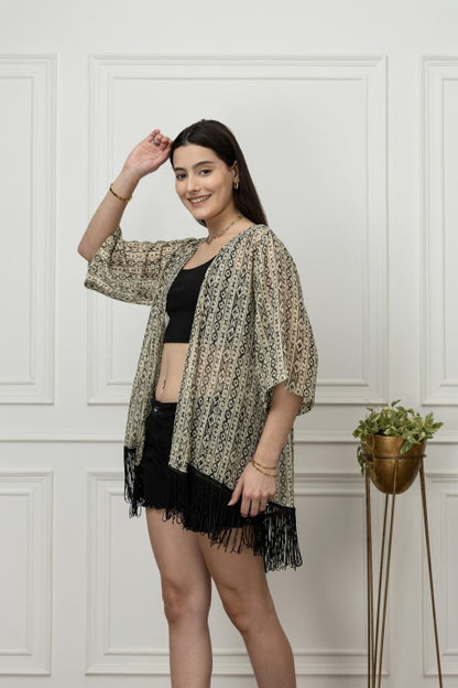 Printed Kimono Style Shrug