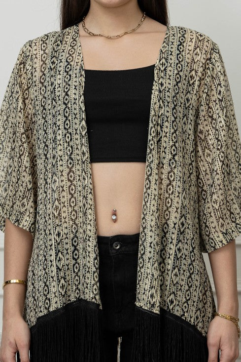 Printed Kimono Style Shrug