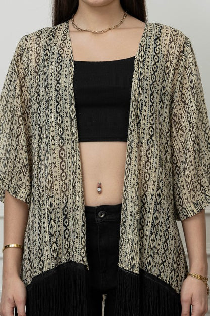Printed Kimono Style Shrug