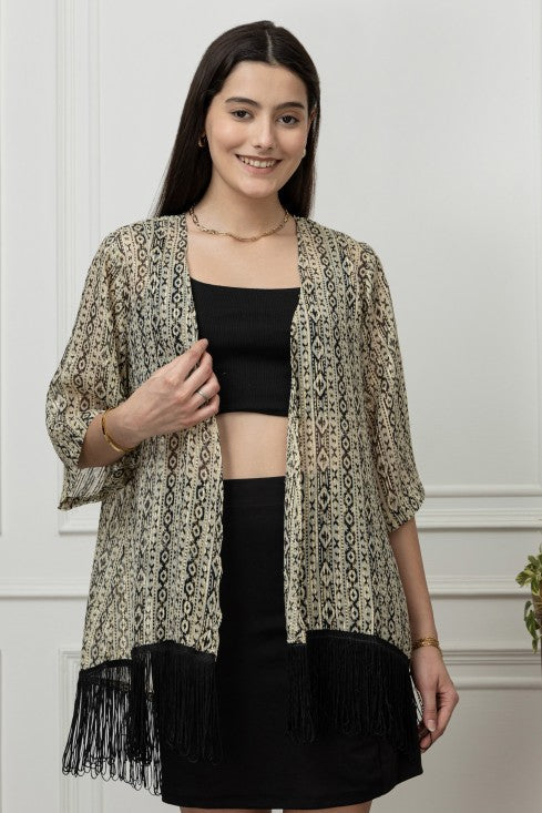Printed Kimono Style Shrug