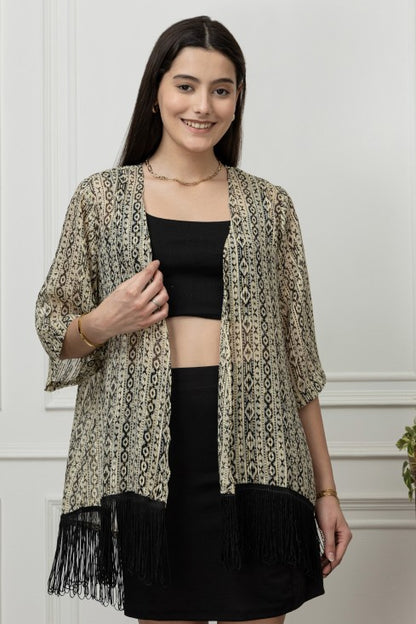 Printed Kimono Style Shrug