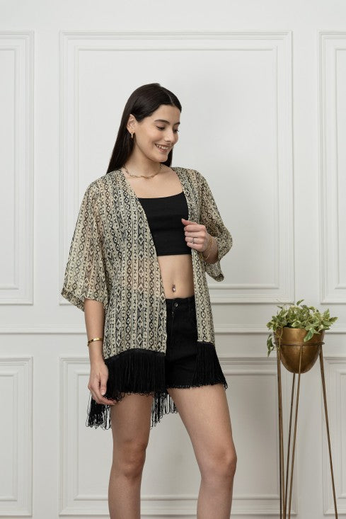 Printed Kimono Style Shrug