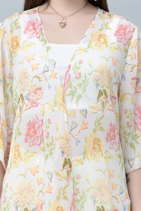 Women's Floral Print Kimono Tasseled Shrug